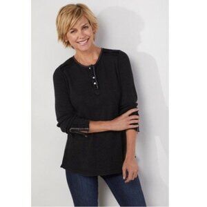 Soft Surroundings Cobi Thermal Velvet Trim Shirt Black Lightweight Size Medium